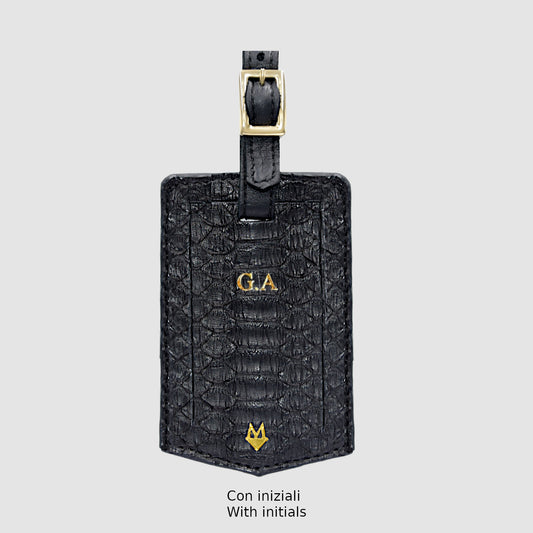 Luggage Tags in genuine Black Python skin