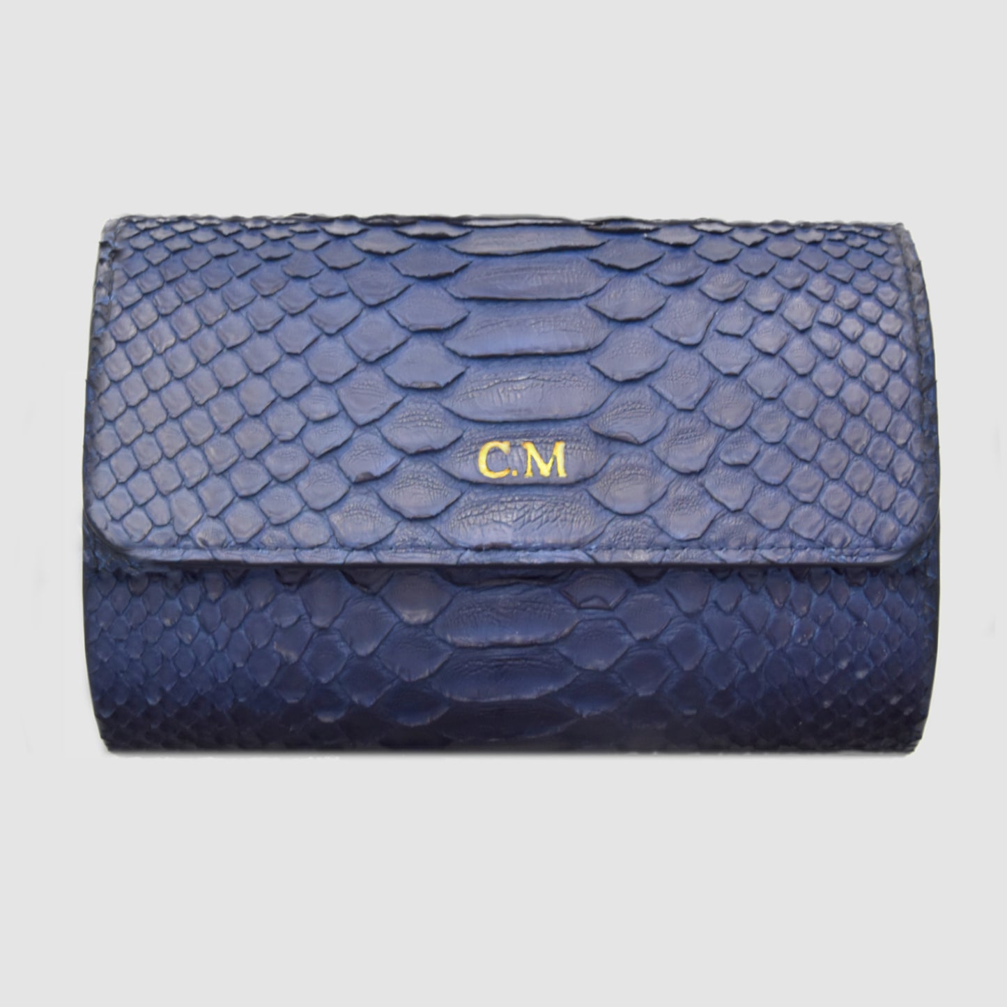 Portaorologio Watch Roll in Pelle di Pitone Blu Navy Personalizzato