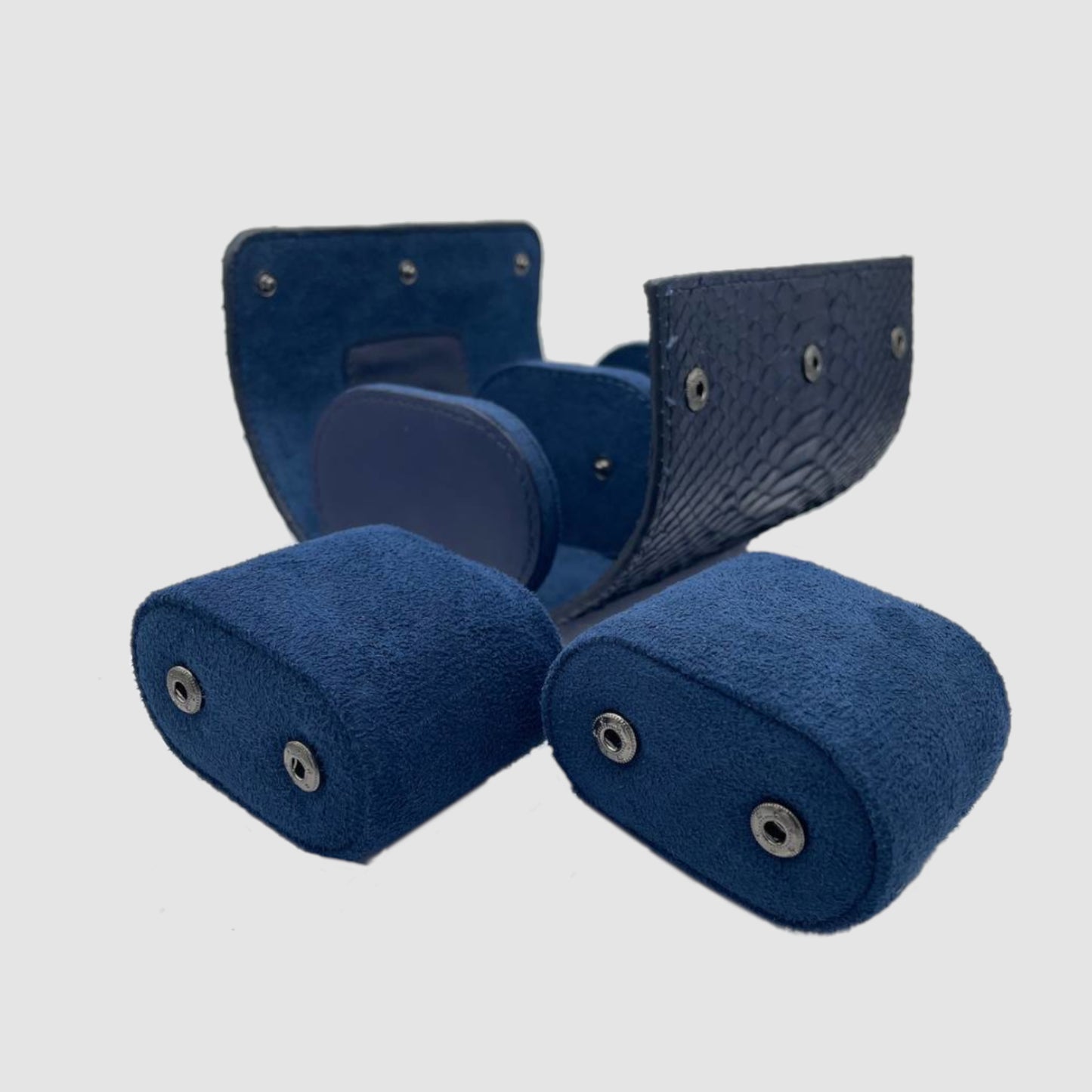 Portaorologio Watch Roll in Pelle di Pitone Blu Navy Personalizzato