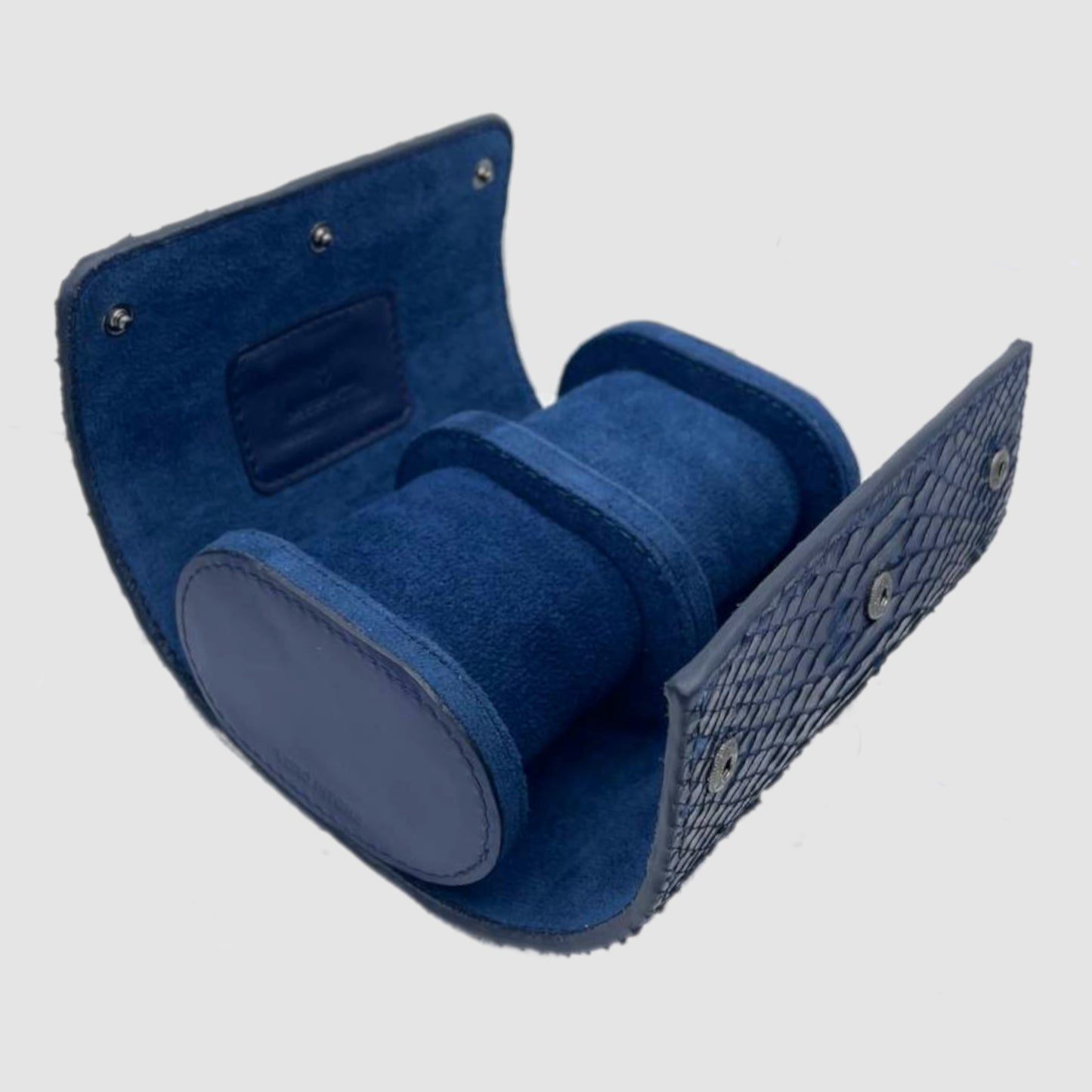 Portaorologio Watch Roll in Pelle di Pitone Blu Navy Personalizzato