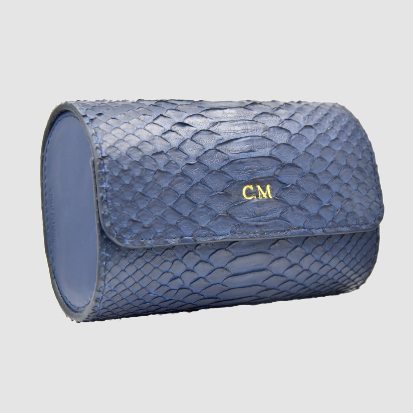 Portaorologio Watch Roll in Pelle di Pitone Blu Navy Personalizzato