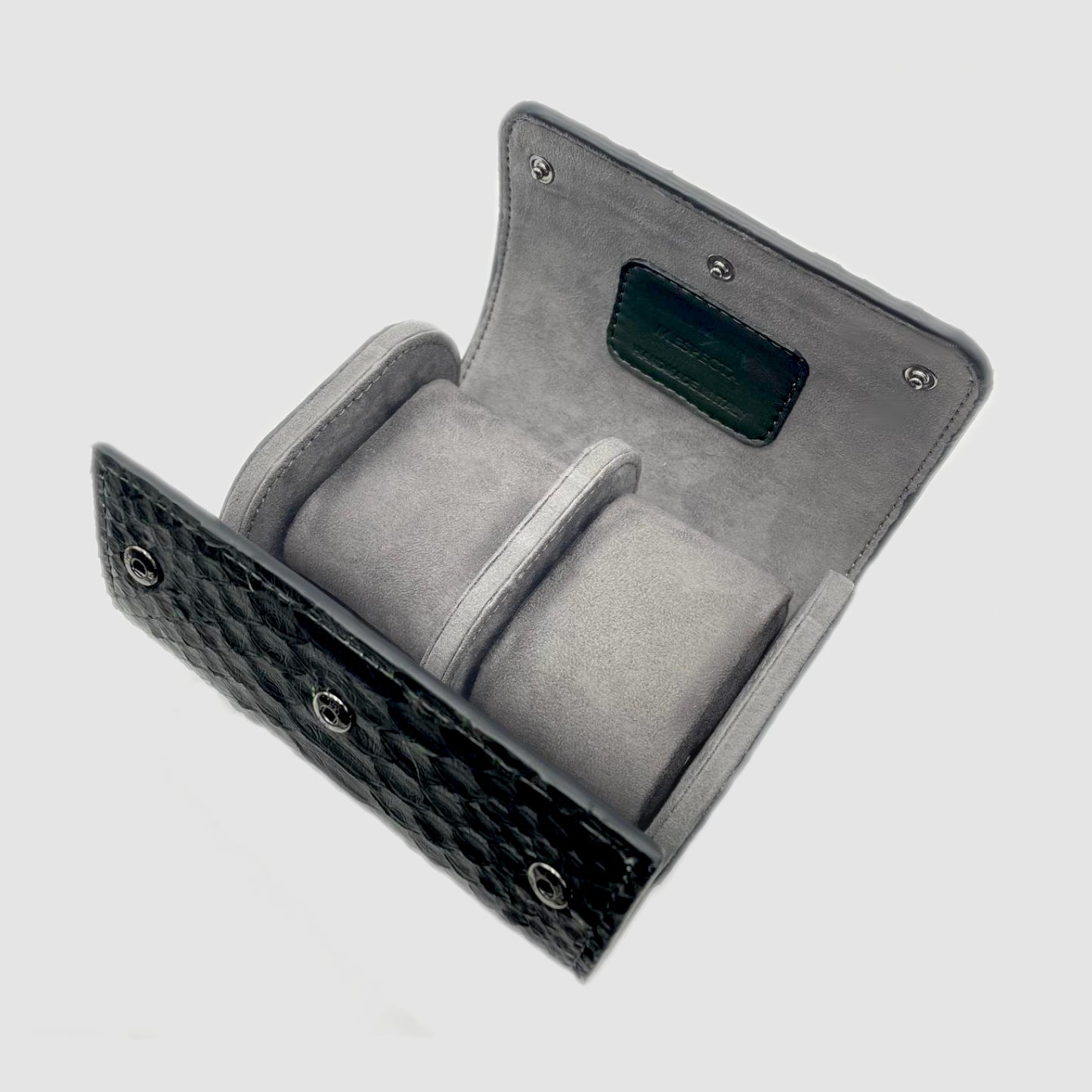 Customizable Watch Roll Watch Case in Genuine Python Leather for 2 Watches - Black