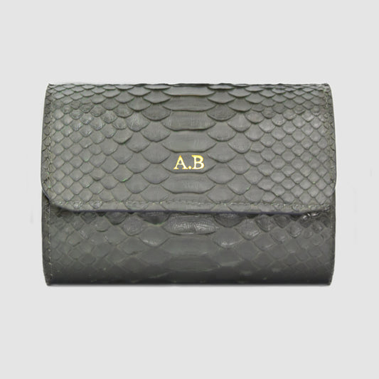 Watch Roll in genuine Python skin personalized for 2 Watches- Army Green