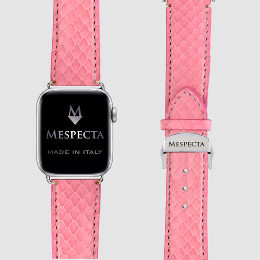 Cinturino in pelle Apple Watch Personalizzabile serie Ultra 2, Ultra, 10, 9, 8, 7, 6, 5, 4, SE in vera pelle di Pitone Rosa