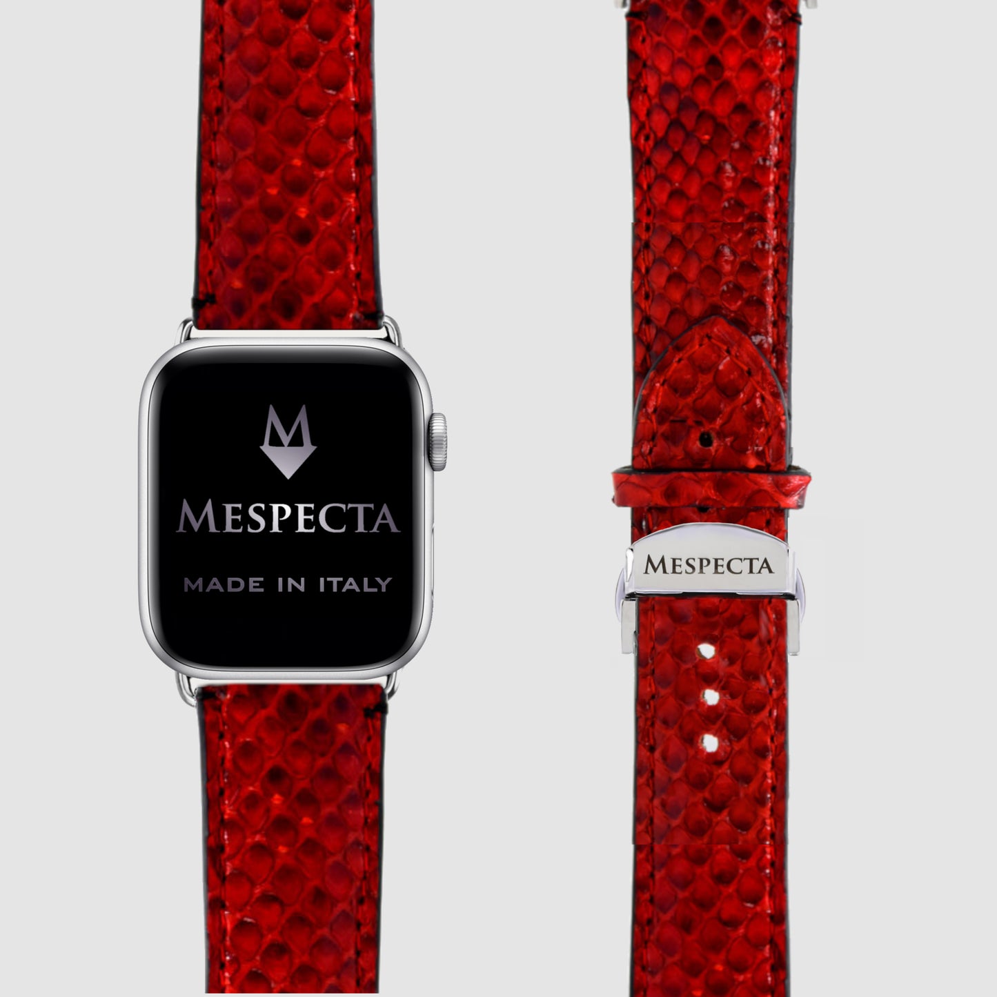 Cinturino Apple Watch in Pelle di Pitone Rosso Personalizzabile (Ultra, Serie 4–10, SE)