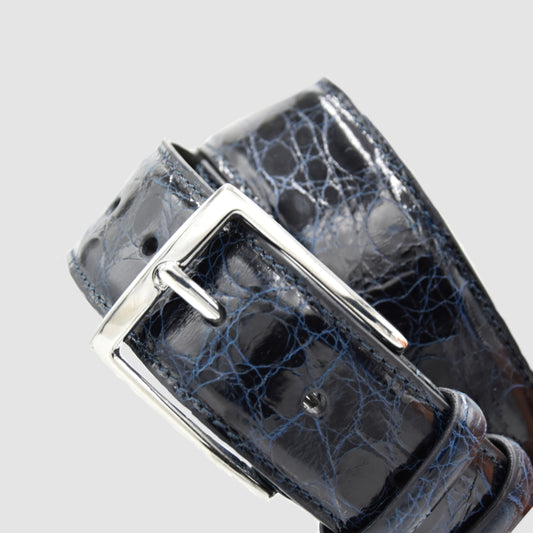Cintura Uomo in pelle di Coccodrillo Blu Scuro Personalizzabile - MESPECTA Italia