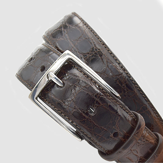 Belt in genuine Dark Brown Crocodile skin
