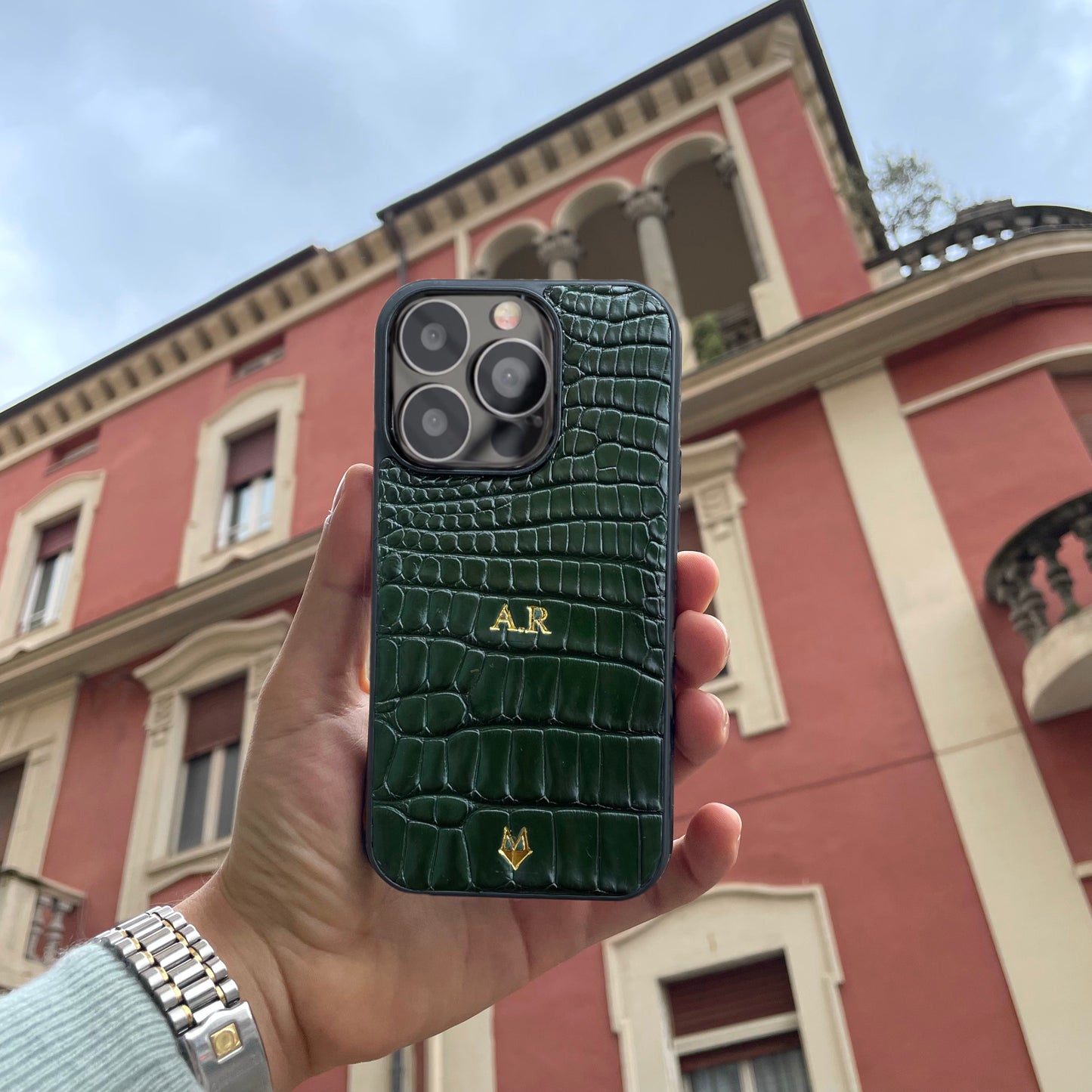 Cover in vera pelle di Coccodrillo iPhone MagSafe 17/16/15/14/13/12 Verde Bosco