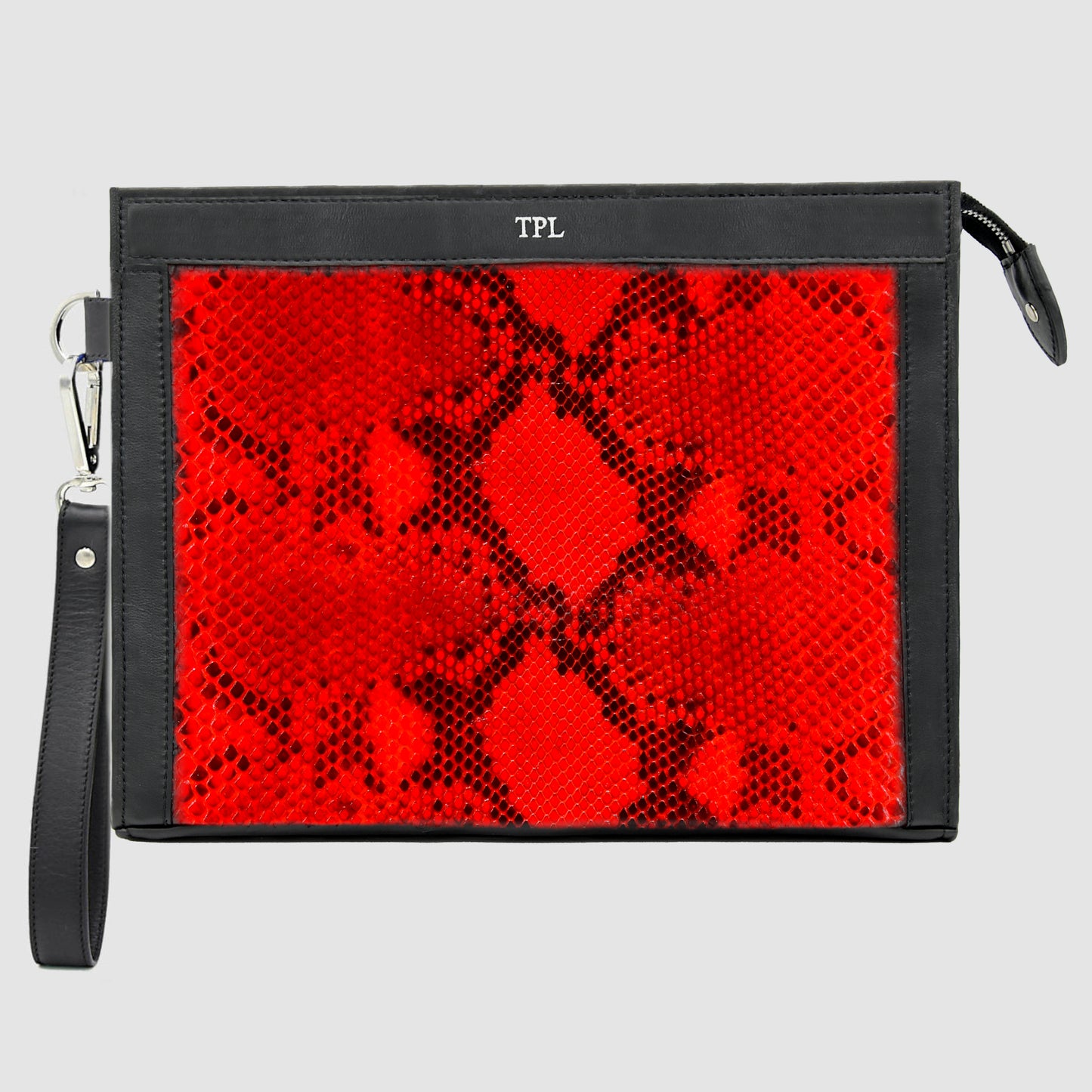 Pochette borsello Uomo Personalizzabile in vera pelle di Pitone Rosso