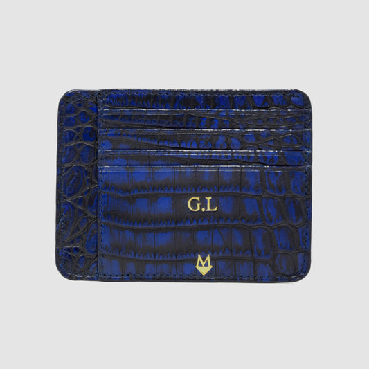 Porta carte in vero Coccodrillo Blu Personalizzabile - MESPECTA Italia