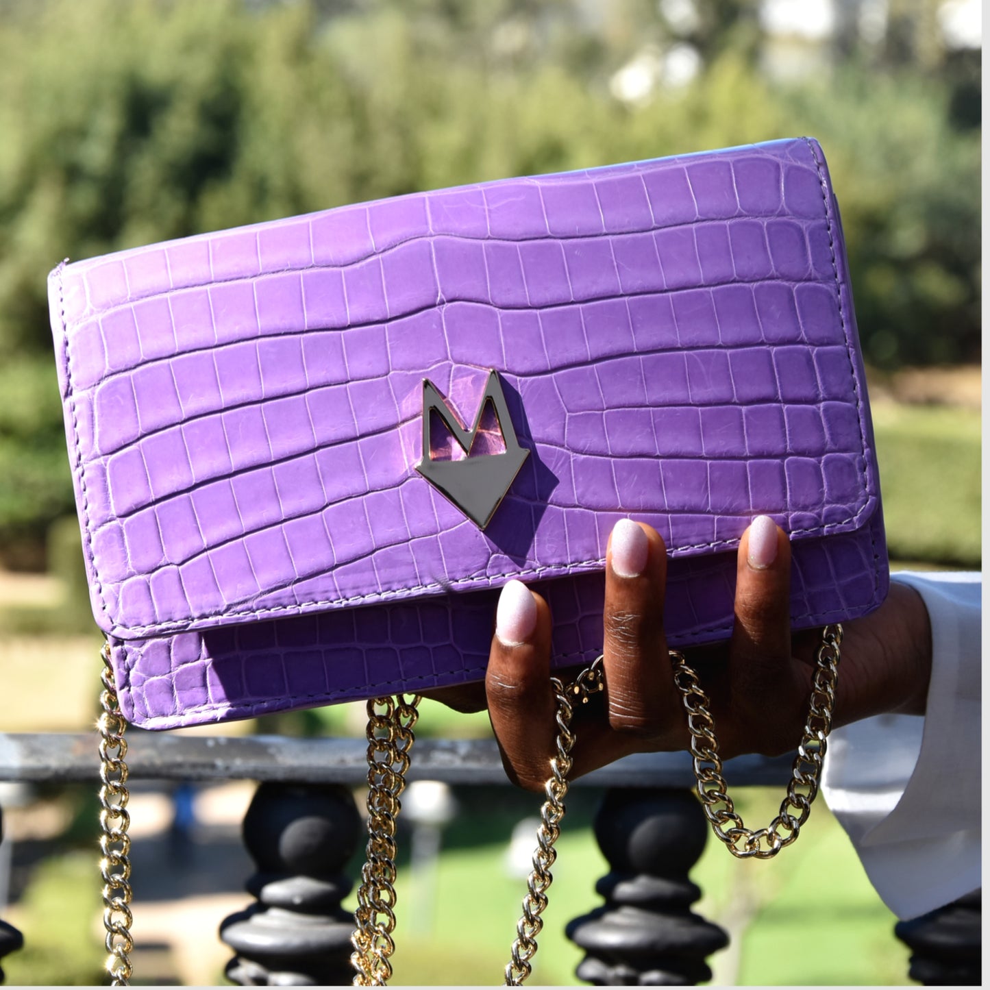 Pochette "Divina" Borsa in vera pelle di Coccodrillo Lilla