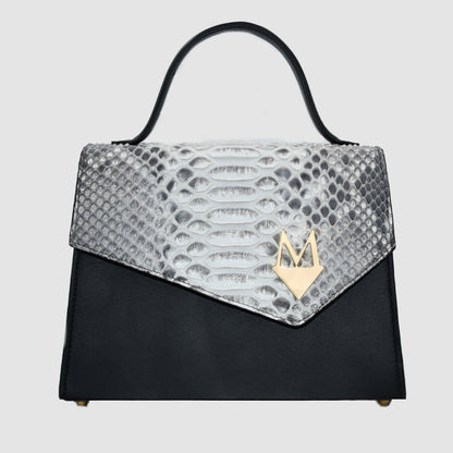 Pochette Borsa da Donna in vera pelle di Pitone Bianco e Nero