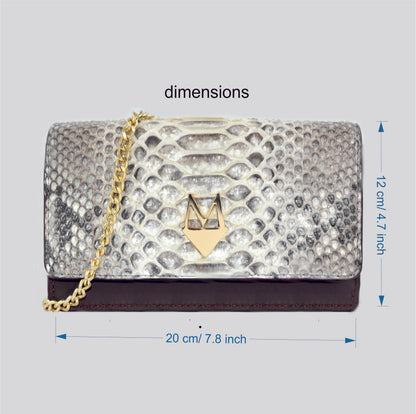 Pochette "Divina" Borsa in vera pelle di Pitone Bianco e Nero e pelle Marrone