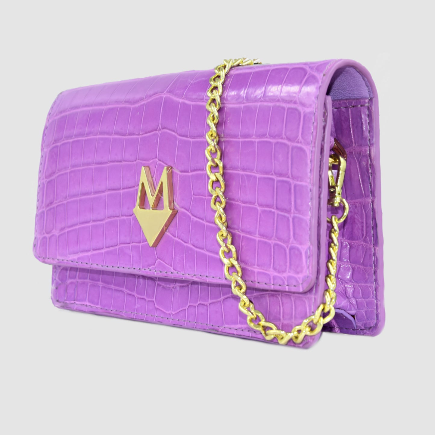 Pochette "Divina" Borsa in vera pelle di Coccodrillo Lilla