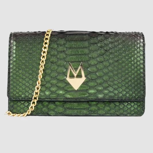 Pochette Borsa da Donna in vera pelle di Pitone Verde Iridescente