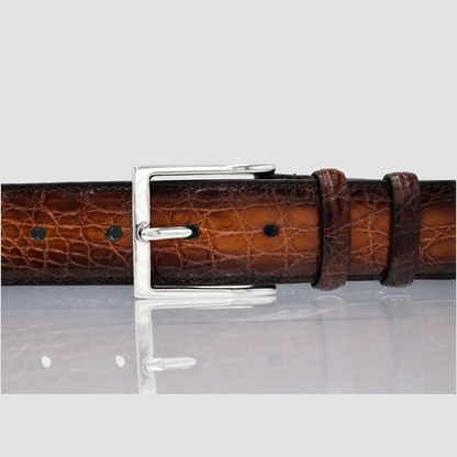 Cintura Uomo in vera pelle di Coccodrillo Cognac Sfumato