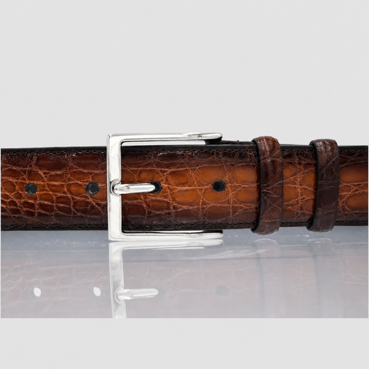 Cintura Uomo in vera pelle di Coccodrillo Cognac Sfumato