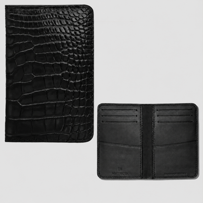Porta carte Organizer tascabile in vera pelle di coccodrillo Personalizzabile - 10 tasche - Blu Navy