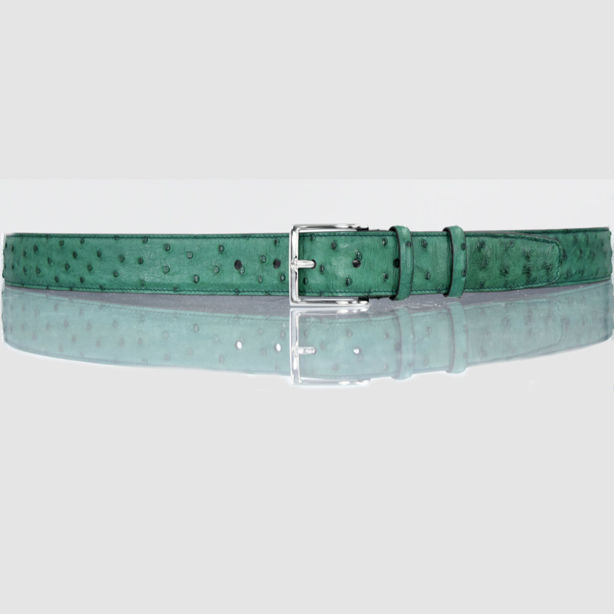 Cintura da uomo in pelle stampa struzzo blu scuro Cintura da uomo in pelle stampa struzzo blu scuro