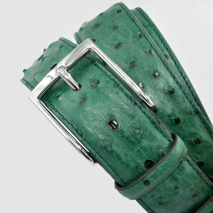 Cintura Uomo in vera pelle di Struzzo Verde Bosco Personalizzabile