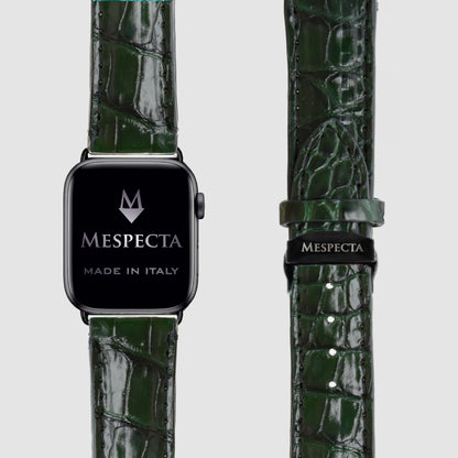 Apple Watch leather strap Customizable Ultra series, 8, 7, 6, 5, 4, SE in real Forest Green Alligator leather 