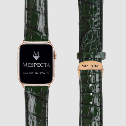 Apple Watch leather strap Customizable Ultra series, 8, 7, 6, 5, 4, SE in real Forest Green Alligator leather 