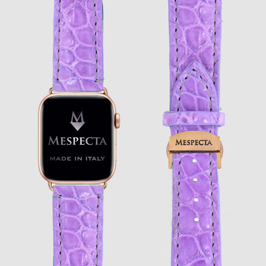 Cinturino in pelle Apple Watch Personalizzabile serie Ultra, 8, 7, 6, 5, 4, SE in vera pelle di Coccodrillo Lilla