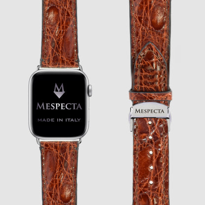 Cinturino in pelle Apple Watch Personalizzabile serie Ultra, 8, 7, 6, 5, 4, SE in vera pelle di Coccodrillo Marrone Gold