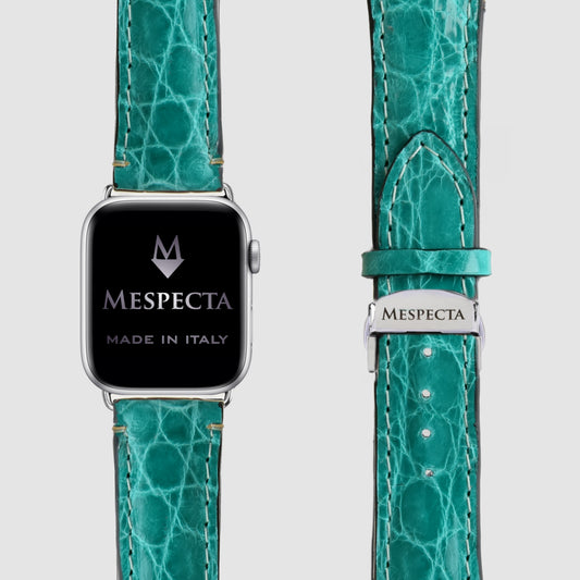 Apple Watch leather strap Customizable Ultra series, 8, 7, 6, 5, 4, SE in genuine Emerald Green Crocodile skin 
