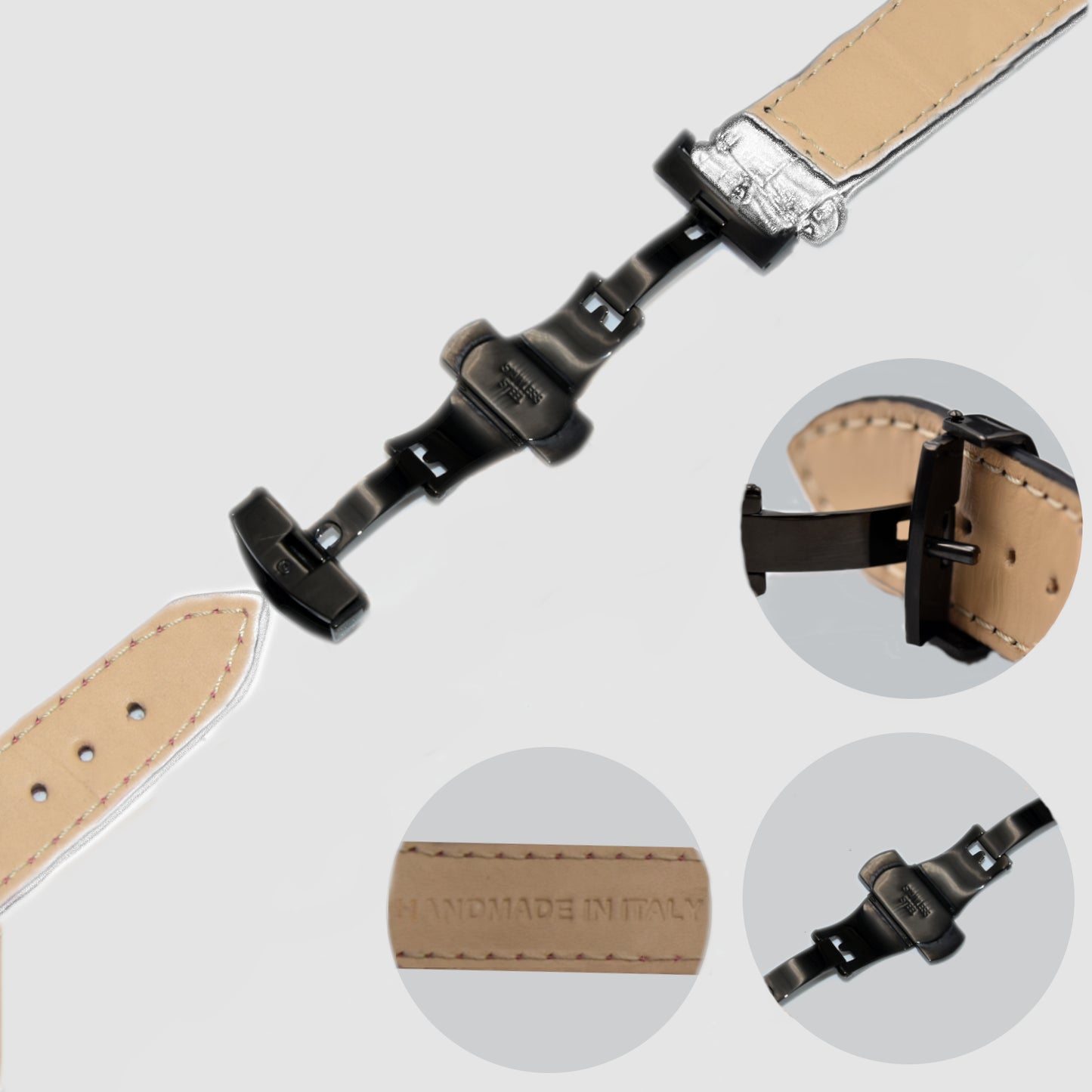 Cinturino in pelle Apple Watch Personalizzabile serie Ultra, 8, 7, 6, 5, 4, SE in vera pelle di Coccodrillo Marrone Gold
