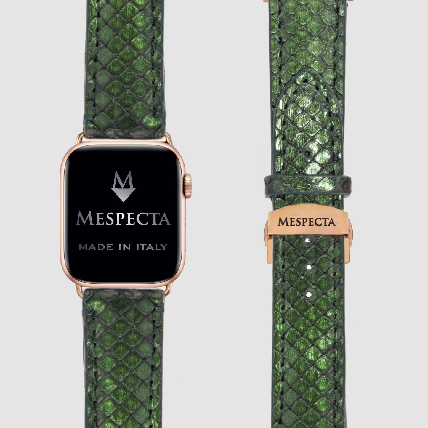 Cinturino in pelle Apple Watch Personalizzabile serie Ultra, 8, 7, 6, 5, 4, SE in vera pelle di Pitone Verde Iridescente