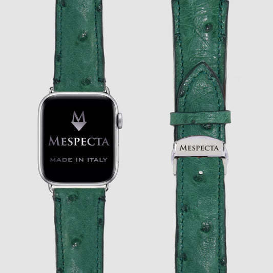 Cinturino in pelle Apple Watch Personalizzabile serie Ultra, 8, 7, 6, 5, 4, SE in vera pelle di Struzzo Verde Bosco