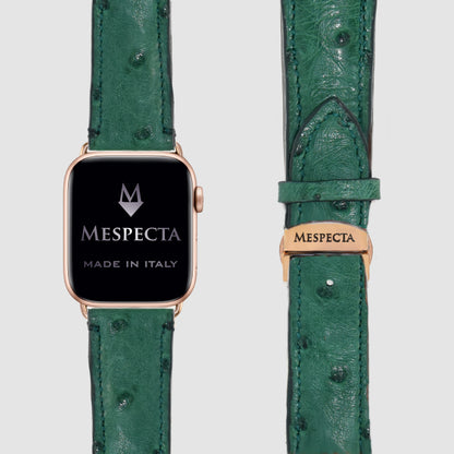 Cinturino in pelle Apple Watch Personalizzabile serie Ultra, 8, 7, 6, 5, 4, SE in vera pelle di Struzzo Verde Bosco