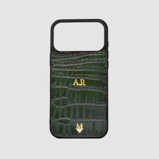 Cover in vera pelle di Coccodrillo iPhone MagSafe 17/16/15/14/13/12  Verde Bosco