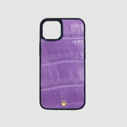 Customizable Cover iPhone 14/13/12/11/XR in genuine Lilac Crocodile leather 