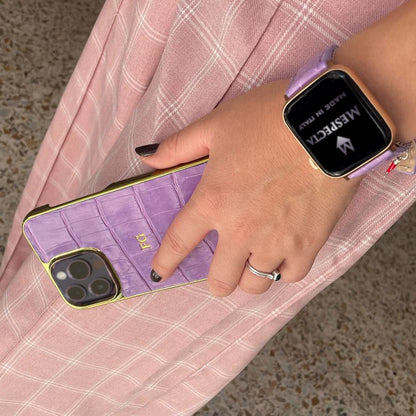 Apple Watch leather strap Customizable Ultra series, 8, 7, 6, 5, 4, SE in genuine lilac crocodile skin 