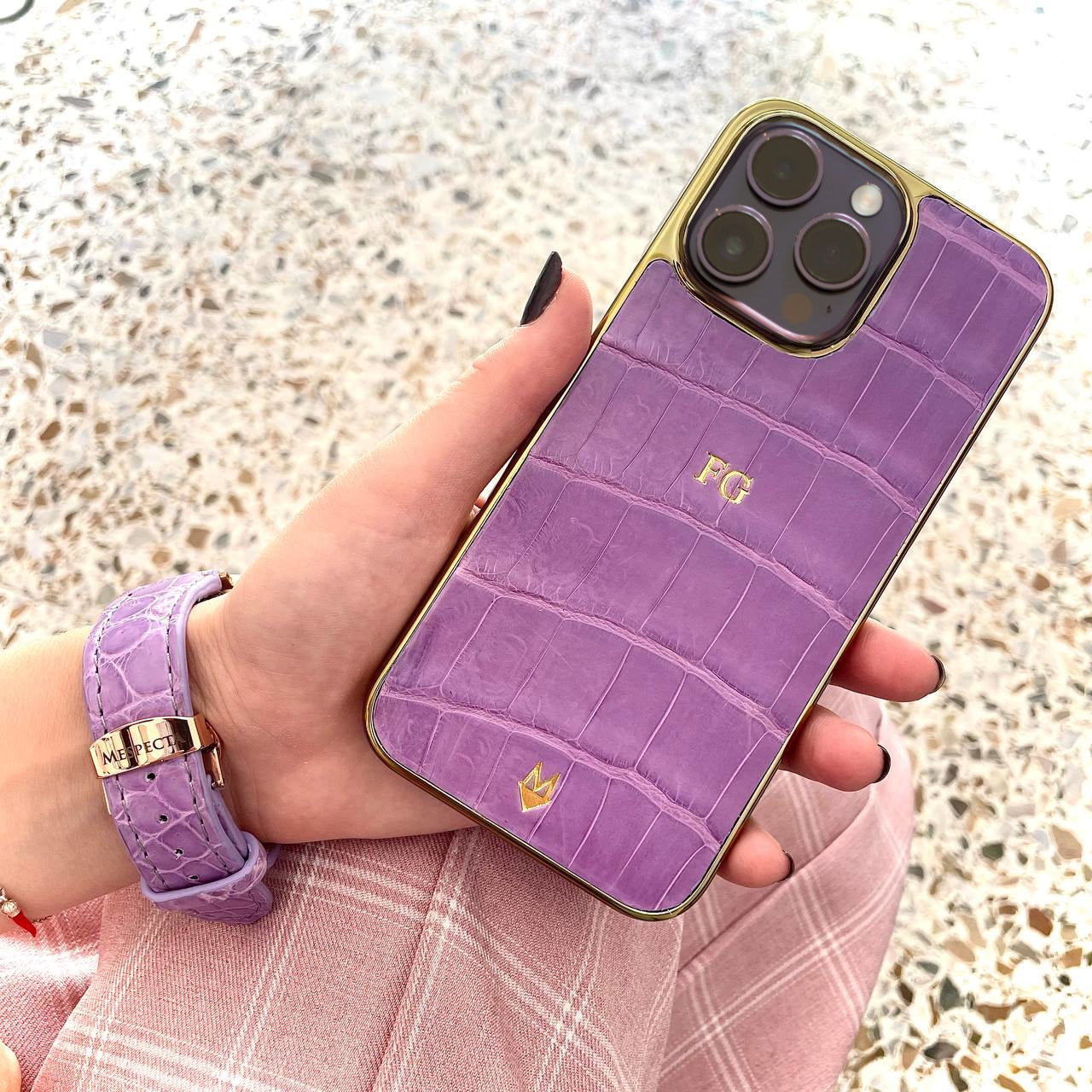 Apple Watch leather strap Customizable Ultra series, 8, 7, 6, 5, 4, SE in genuine lilac crocodile skin 