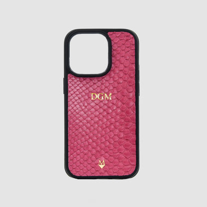 Phone case for iPhone 14/ 13/12/ 11/ XR in Fucsia genuine Python skin