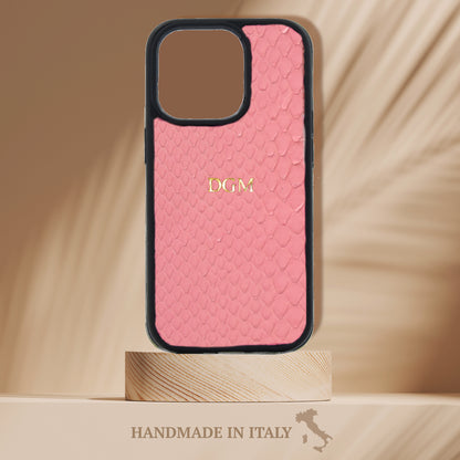 Cover Personalizzabile iPhone MagSafe 15/14/13/12/11/XR in vera pelle di Pitone Rosa