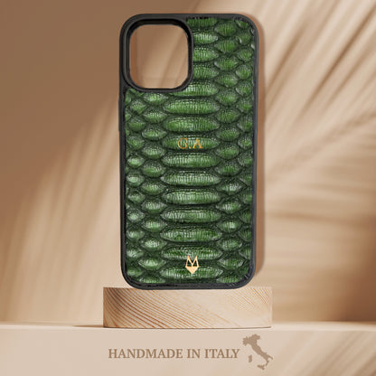 Cover in vera pelle di Pitone Personalizzabile iPhone MagSafe Verde Iridescente