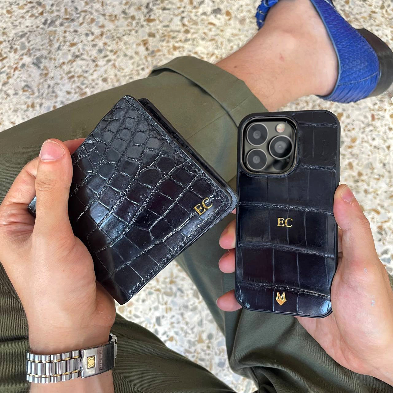 Portafoglio in vero coccodrillo Eccellenza Artigianale Italiana