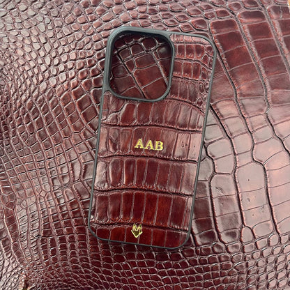 Phone case for iPhone 14/ 13/ 12/ 11/ XR models genuine Alligator skin - Dark Brown