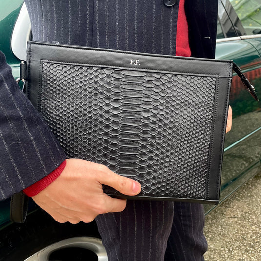 Man Purse Clutch bag in full genuine Black Crocodile skin