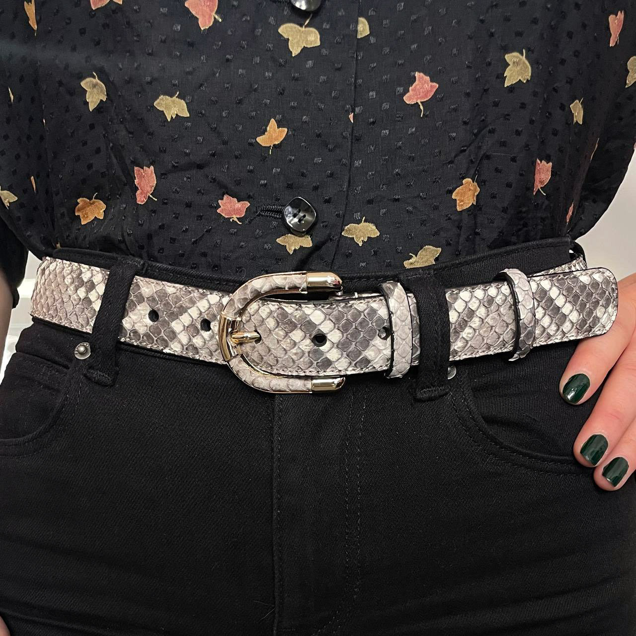 Woman Belt in genuine Python skin -  Black and White
