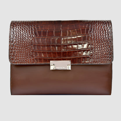 Pochette Clutch borsa in vera pelle di coccodrillo - Personalizzabile con iniziali - Marrone