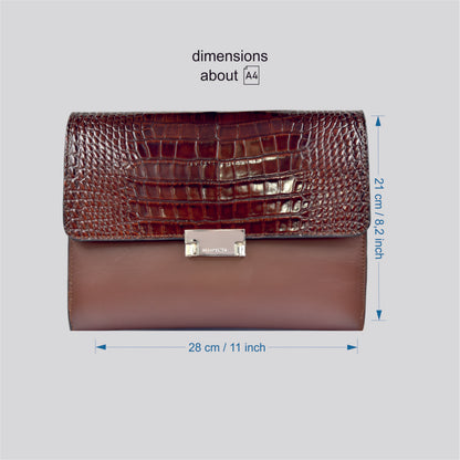 Pochette Clutch borsa in vera pelle di coccodrillo - Personalizzabile con iniziali - Marrone