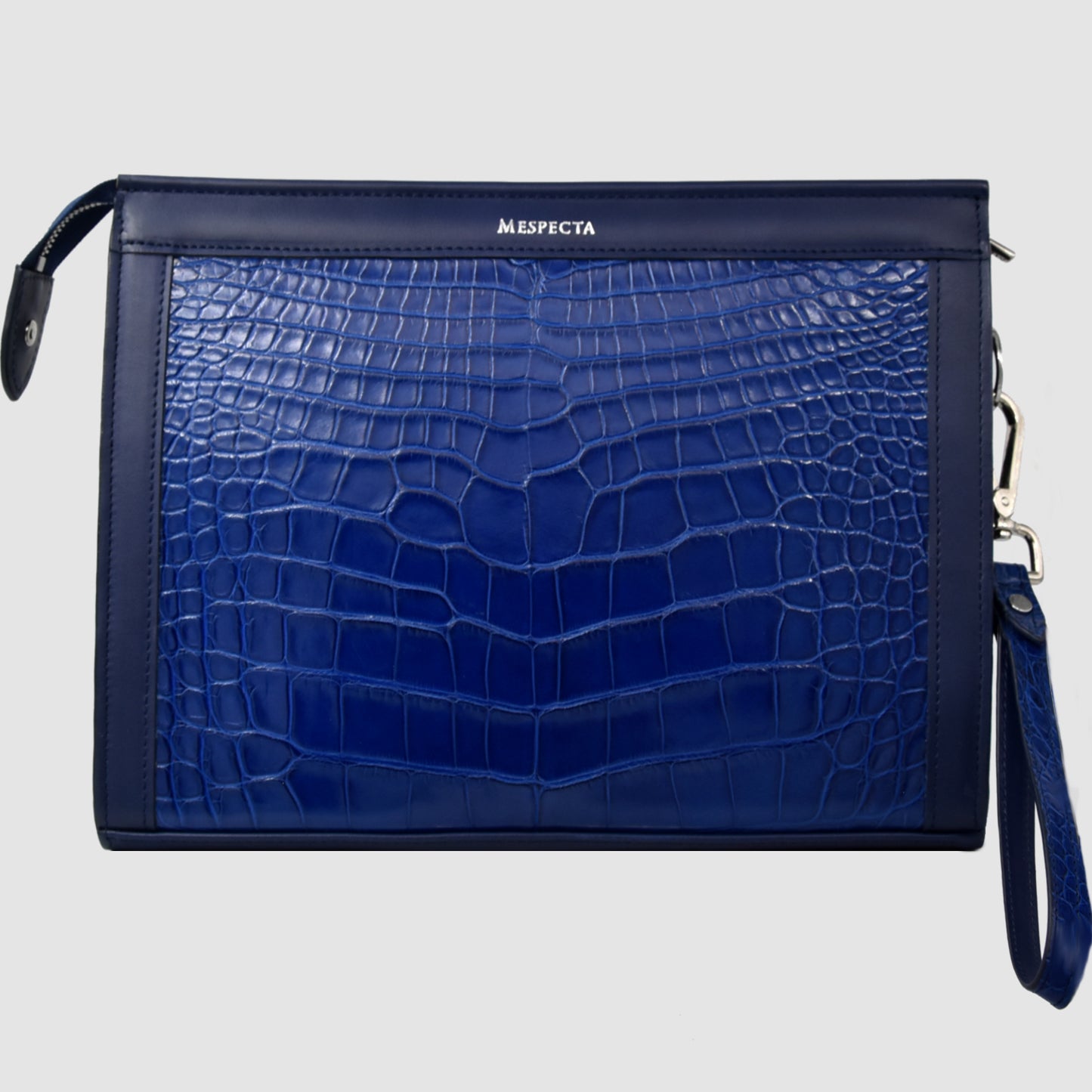 Pochette clutch borsello Uomo in vera pelle di Coccodrillo Personalizzabile con iniziali - Blu zaffiro