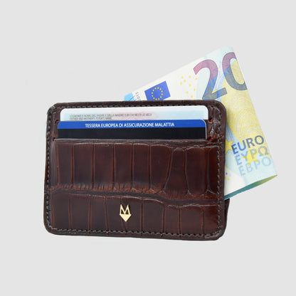 Porta carte 5 o 9 Tasche in vera pelle di Coccodrillo mod. "Brillante"