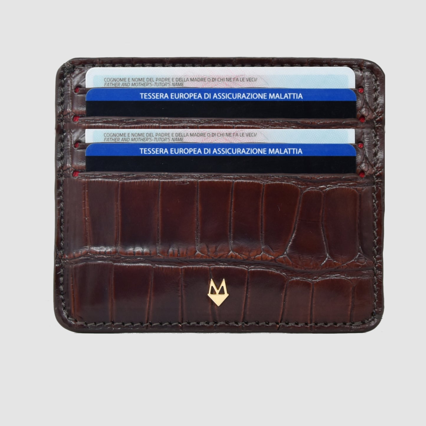 Porta carte 5 o 9 Tasche in vera pelle di Coccodrillo mod. "Brillante"