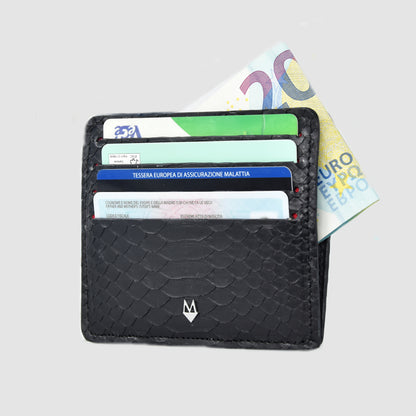 Porta carte 5 o 9 Tasche in vera pelle di pitone mod. "Brillante"